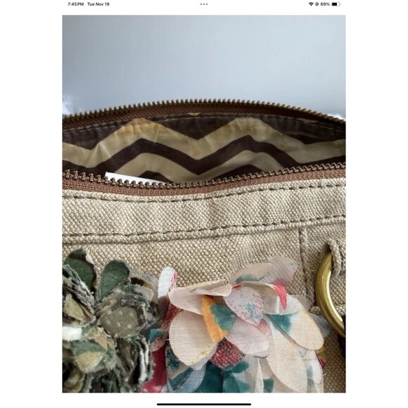 FOSSIL Grayson Beige Canvas Fabric Satchel Bag Added Floral Accessories ***READ - Picture 12 of 12